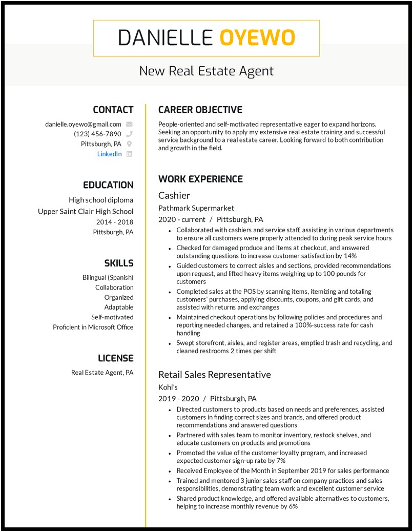 Good Words For Leasing Agent Resume