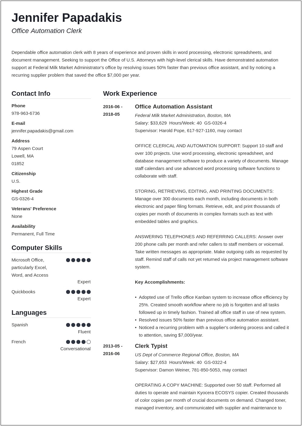 Government Resume Sample For County Work