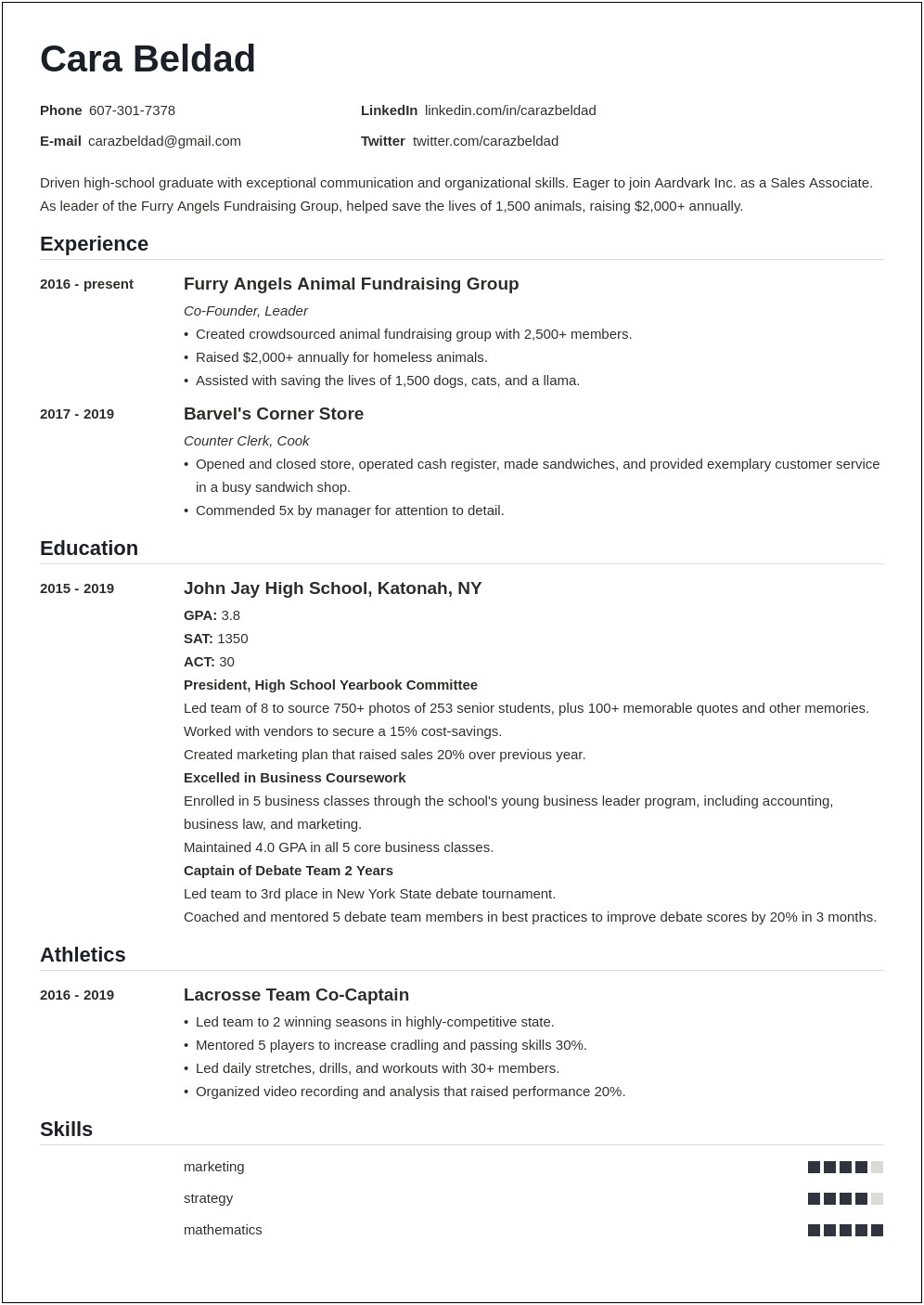 Graduate Student With Some Experience Resume Summary