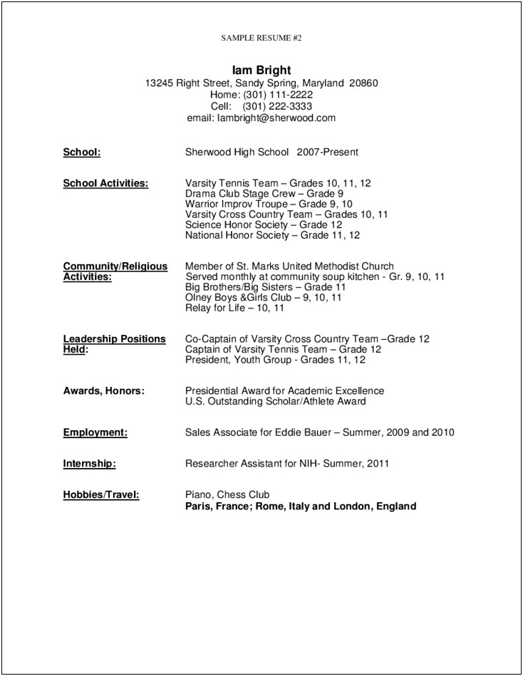 Graduated High School With Honors Resume