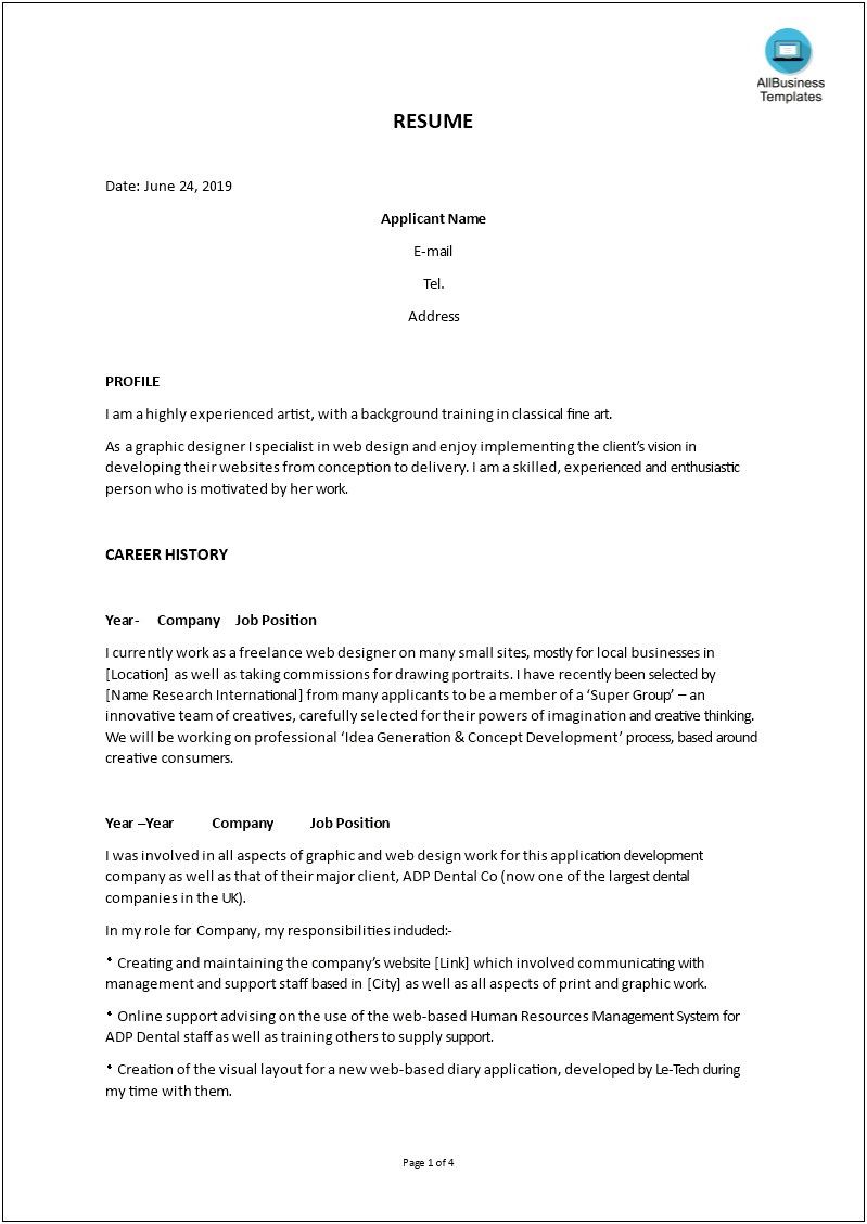 Graphic Design Resume For First Job