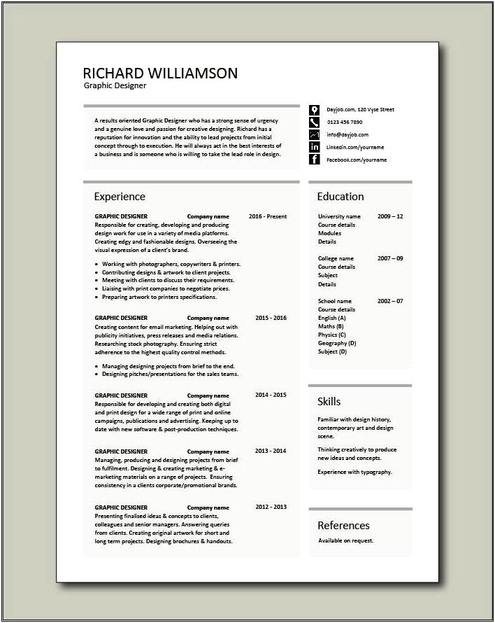 Graphic Designer Bio Example For Resume