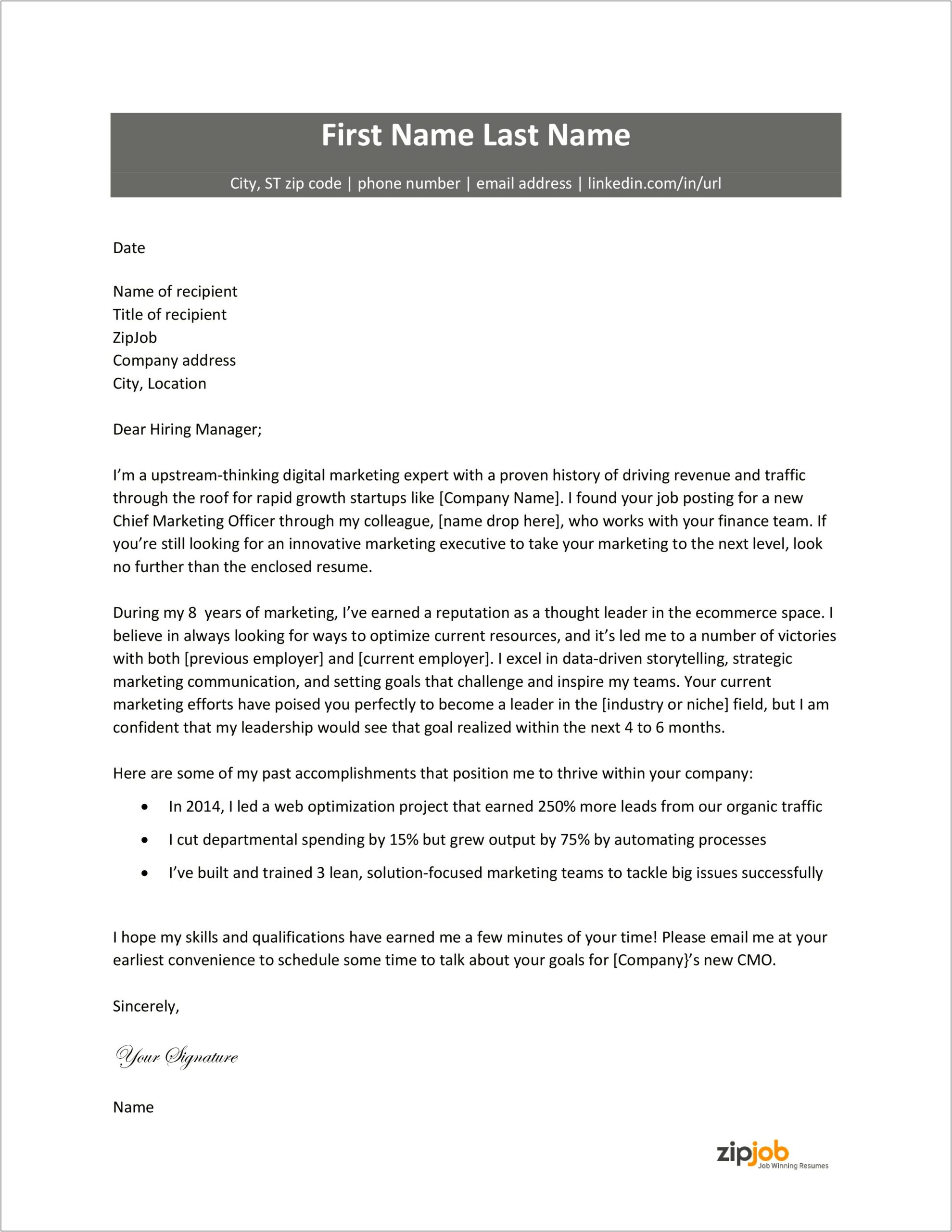 Great Cover Resume Cover Letter For Senior Executives