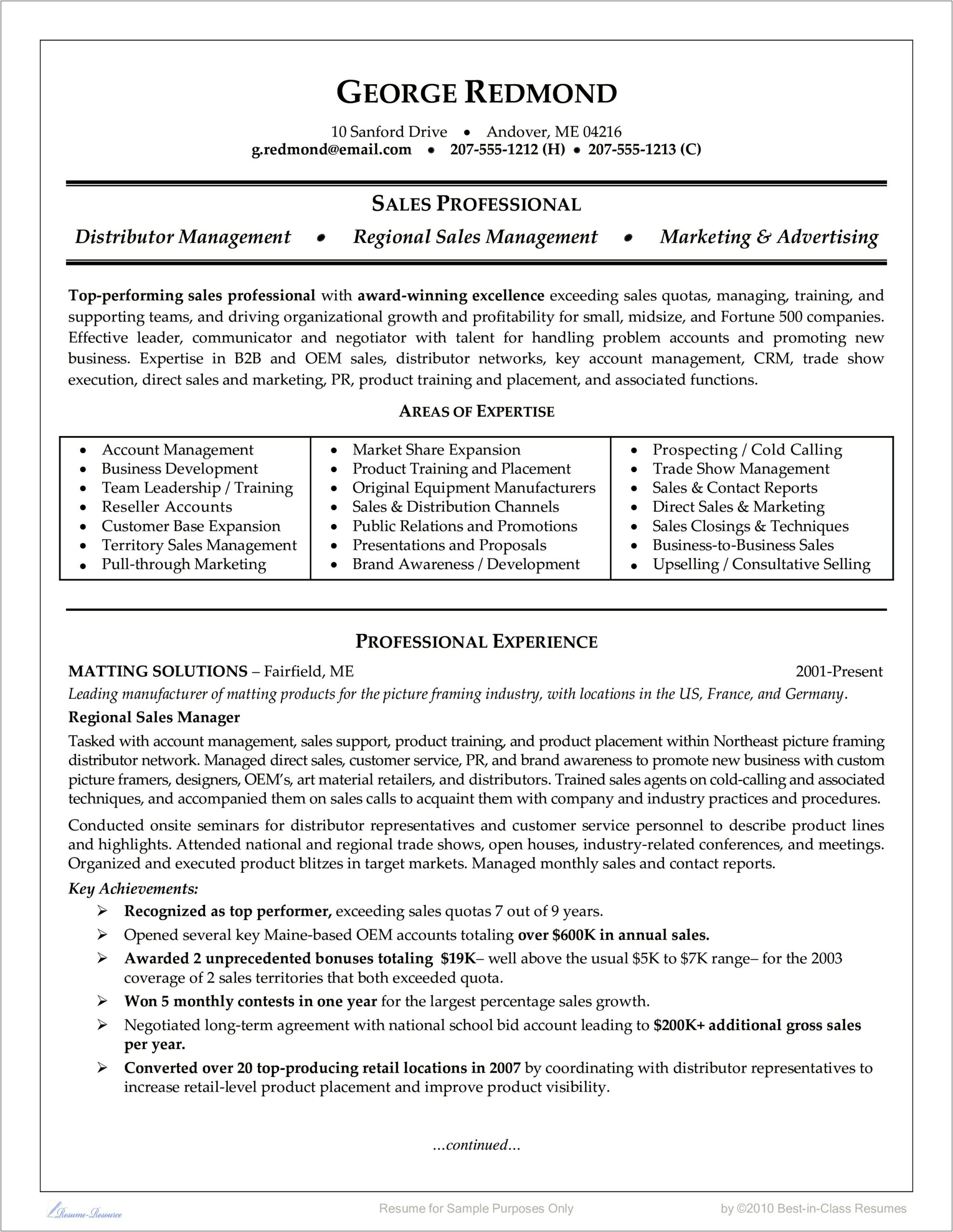 Great Example Of Sales Resume Young Professional