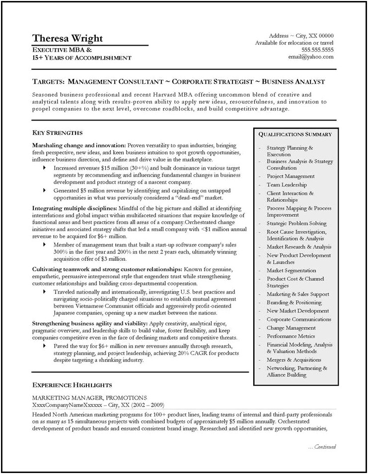 Great Resume Examples Business Strategy Profeesionals