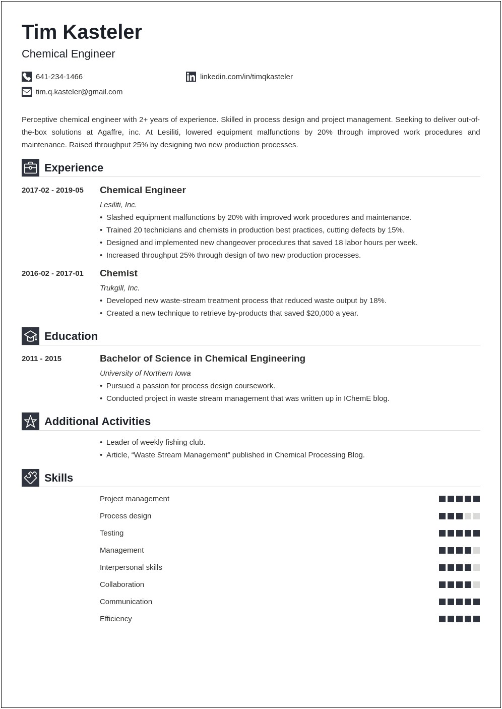 Great Resume For Chemical Engineering Examples