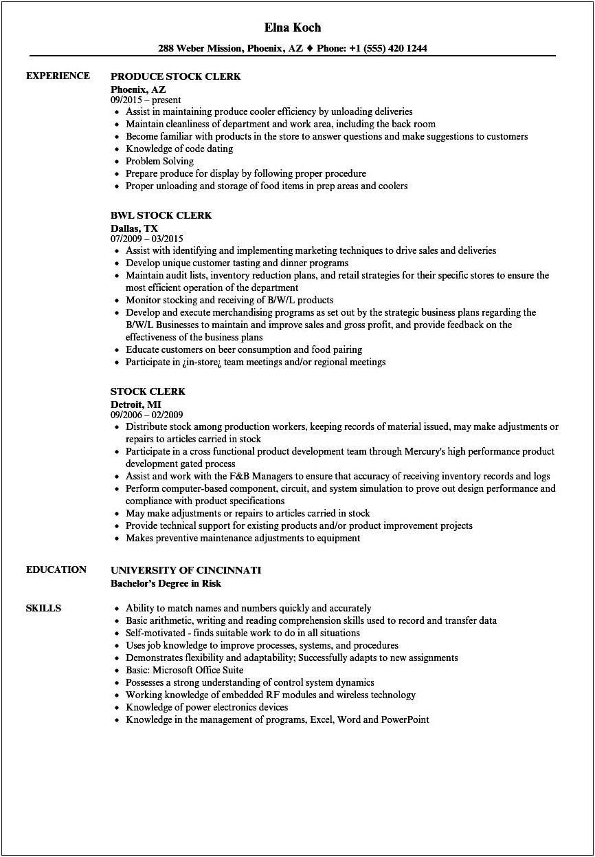 Grocery Bagger Job Description For Resume