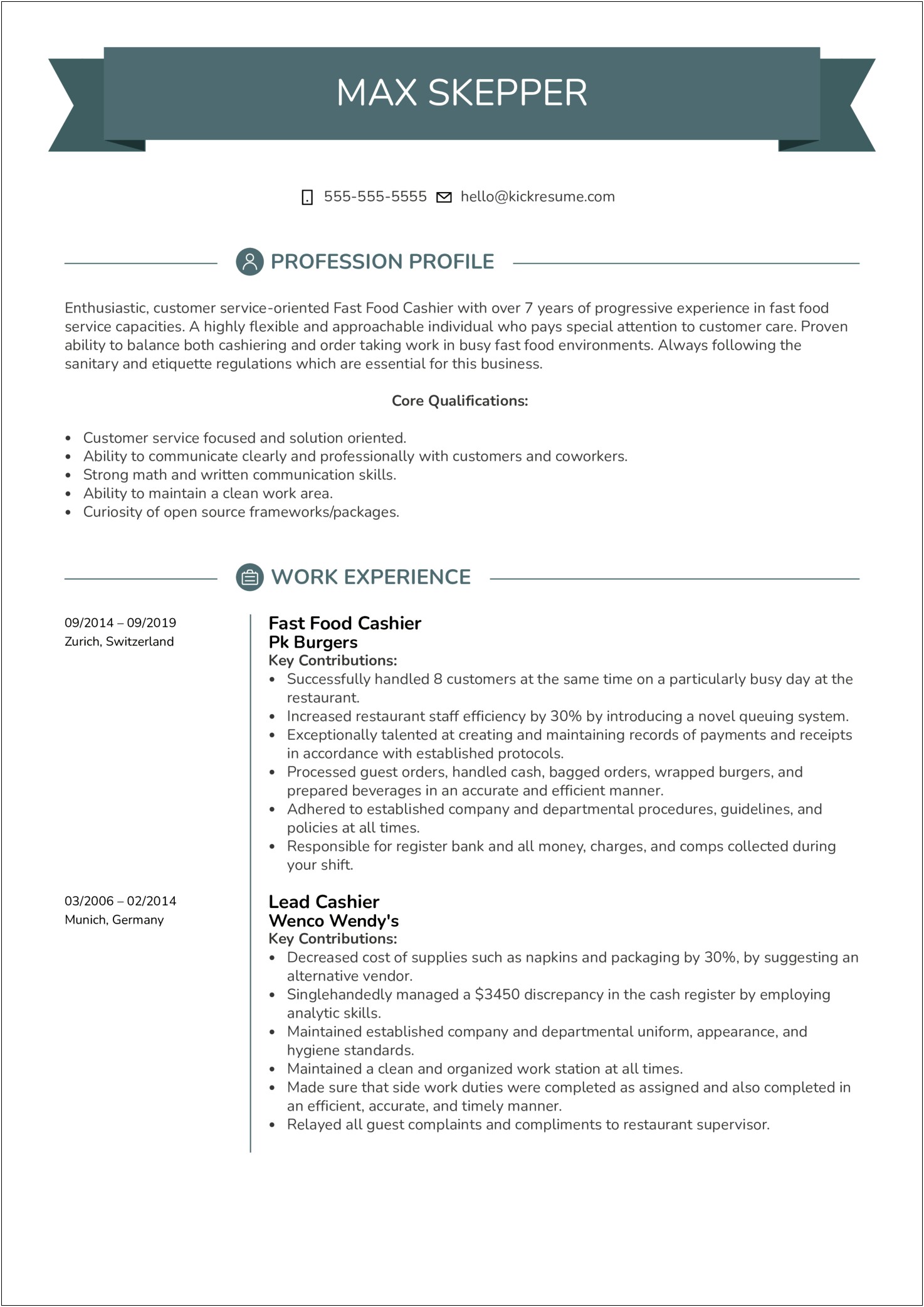 Grocery Store Cashier Experience On Resume