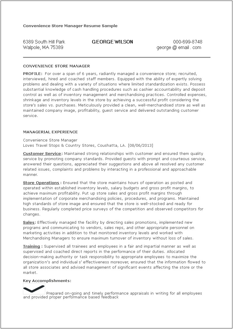 Grocery Store Manager Duties For Resume