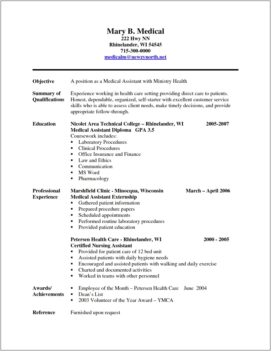 Gynecology Medical Assistant Job Description For Resume