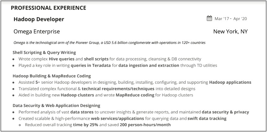Hadoop Developer Resume For 2 Years Experience