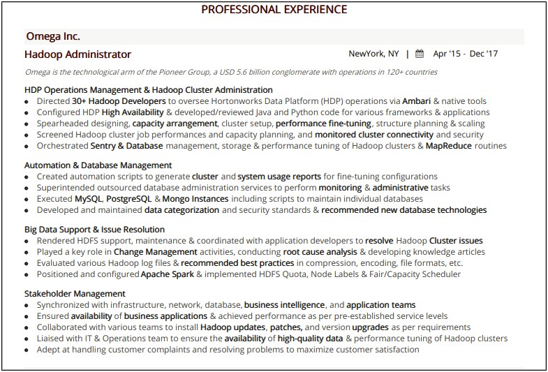 Hadoop Developer Resume For 4 Years Experience