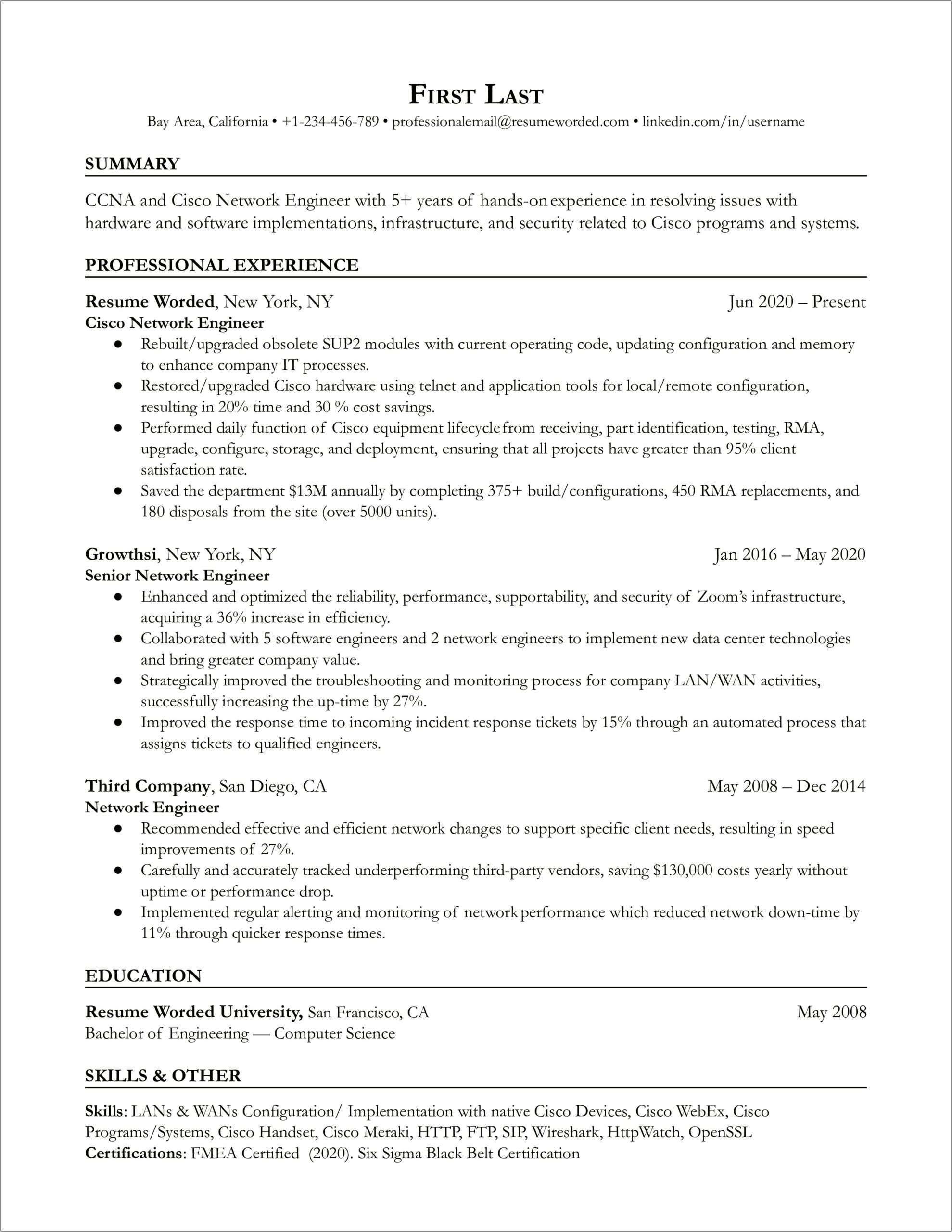Hardware And Networking Professional Resume Sample