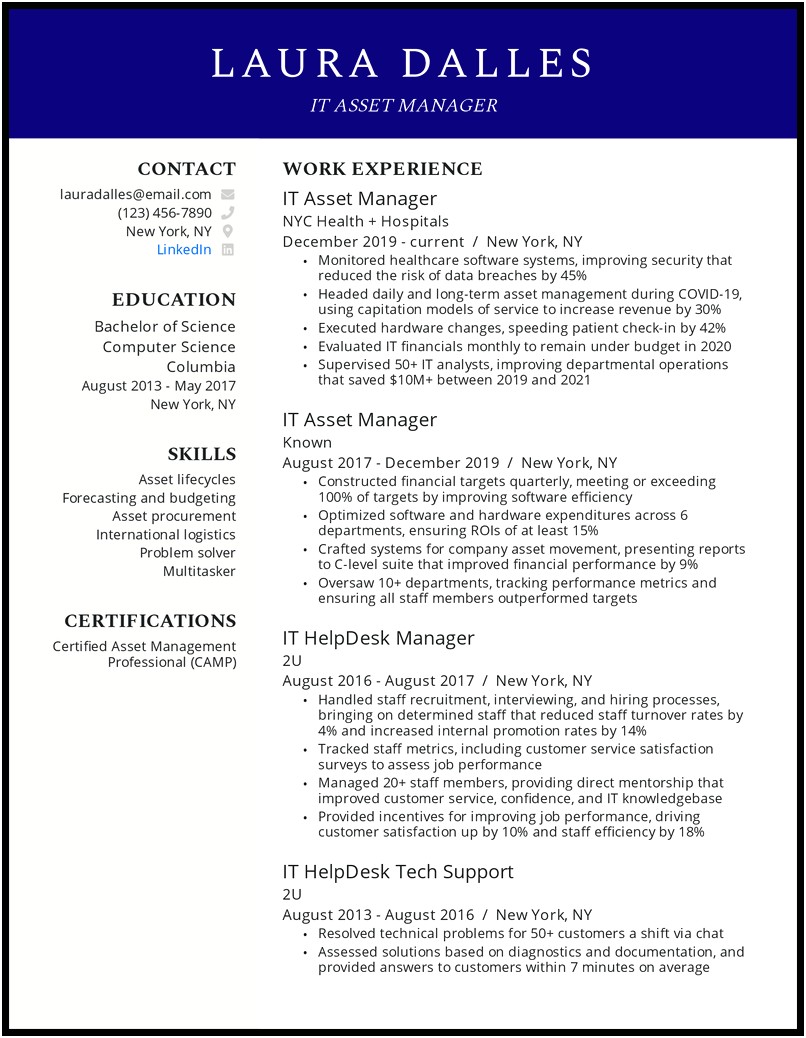 Hardware Department Manager Responsiblities For A Resume
