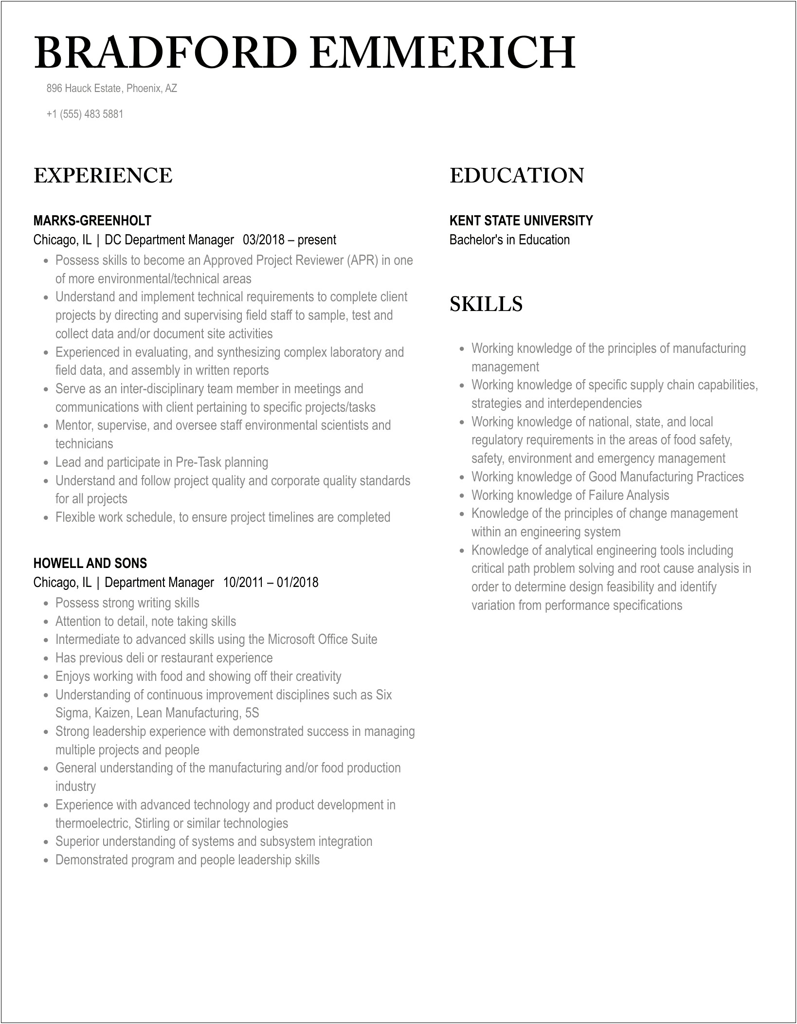 Hardware Department Manager Responsiblity For A Resume