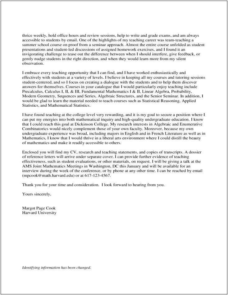 Harvard Resume Cover Letter Thank You Note