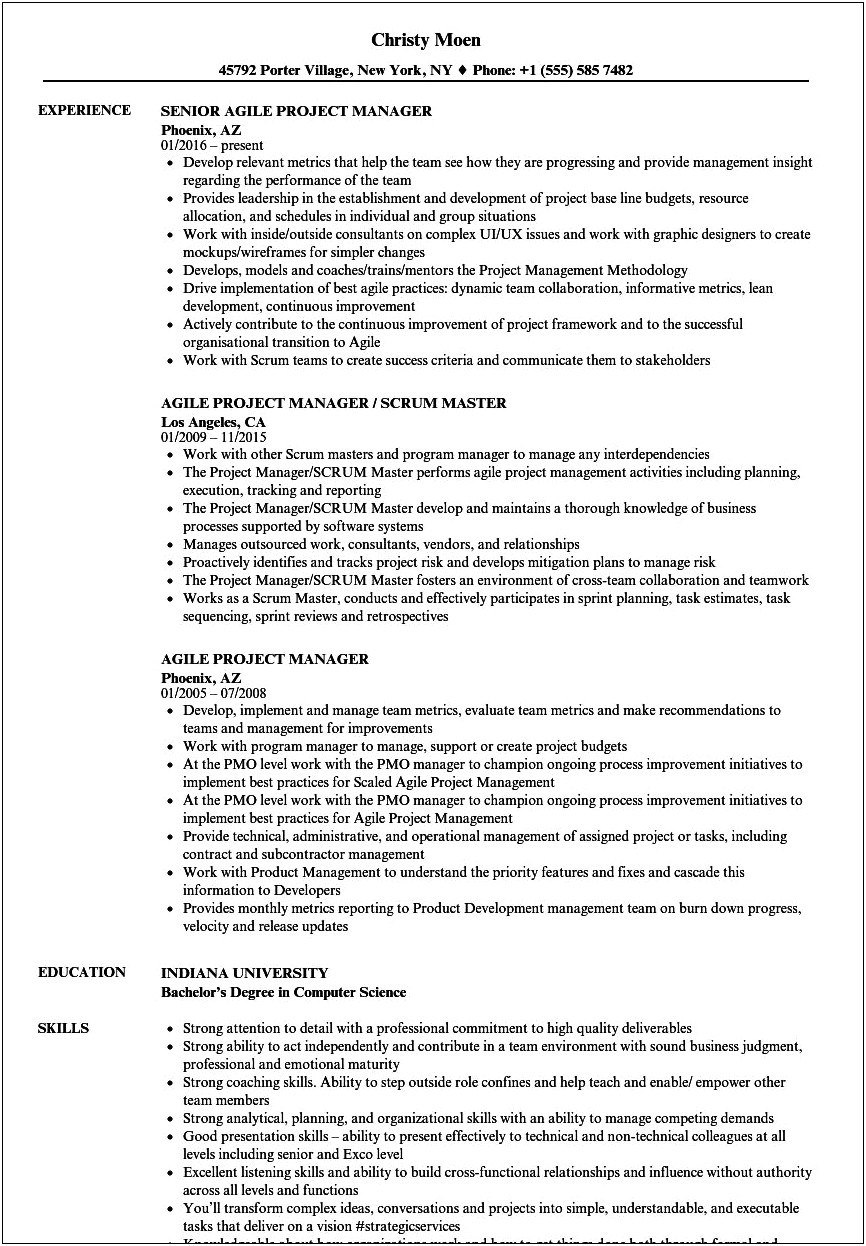 Have Experience In Agile Methodology Resume
