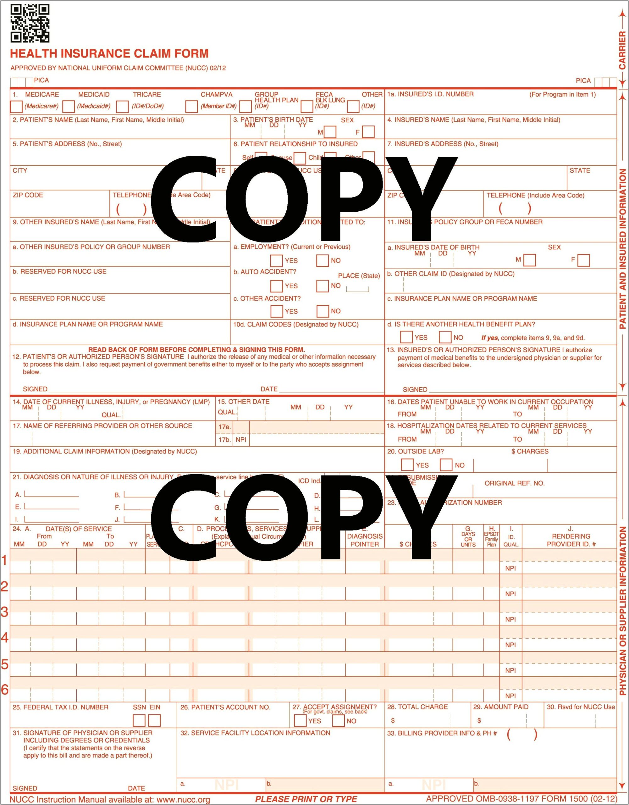 Hcfa 1500 Claim Form Template Download
