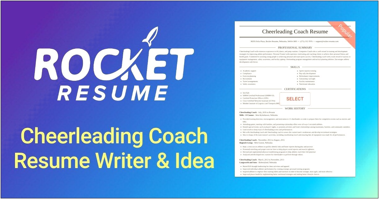 Head Cheerleading Coach Resume Summary Examples