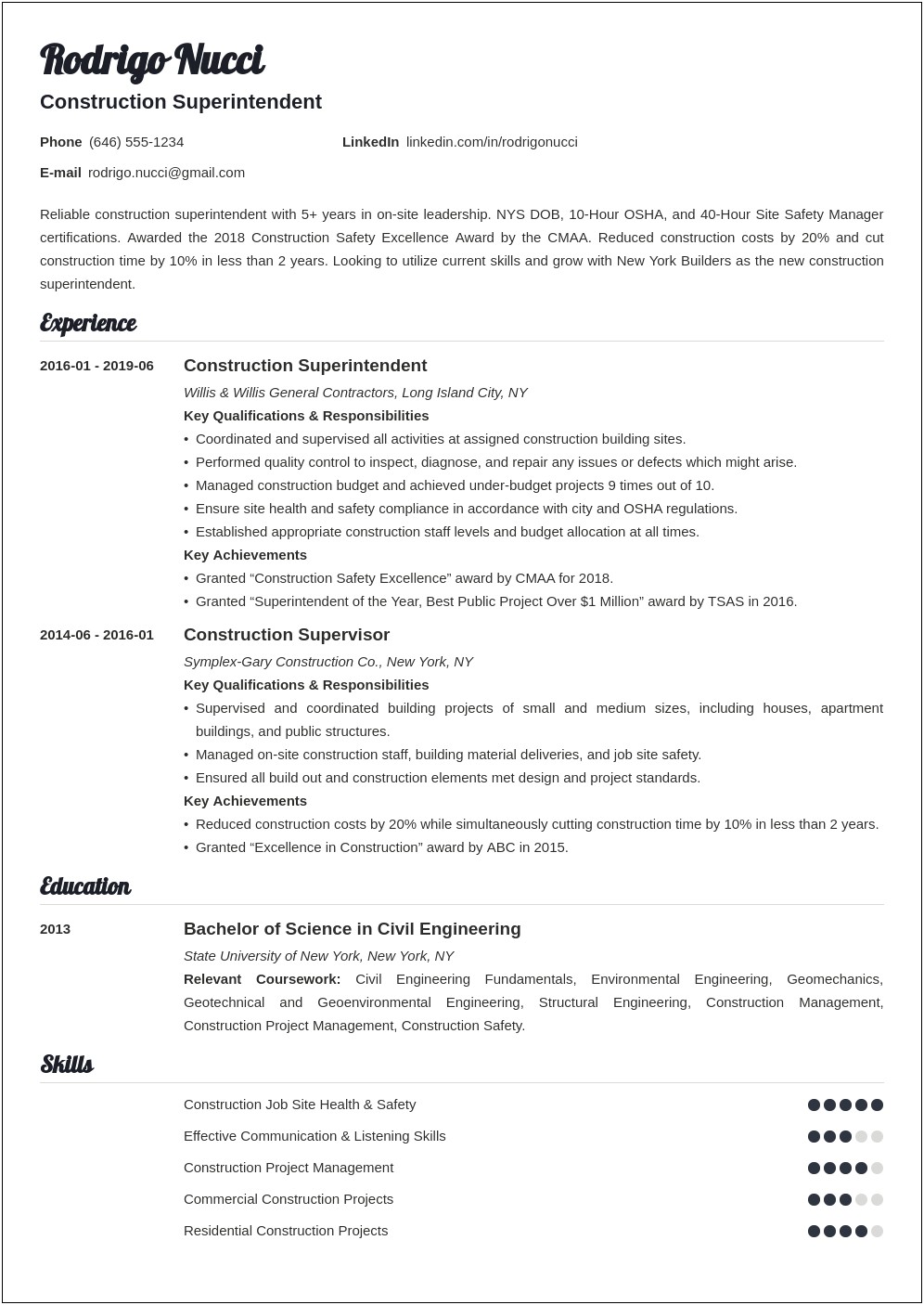 Health And Safety Summary For Resume
