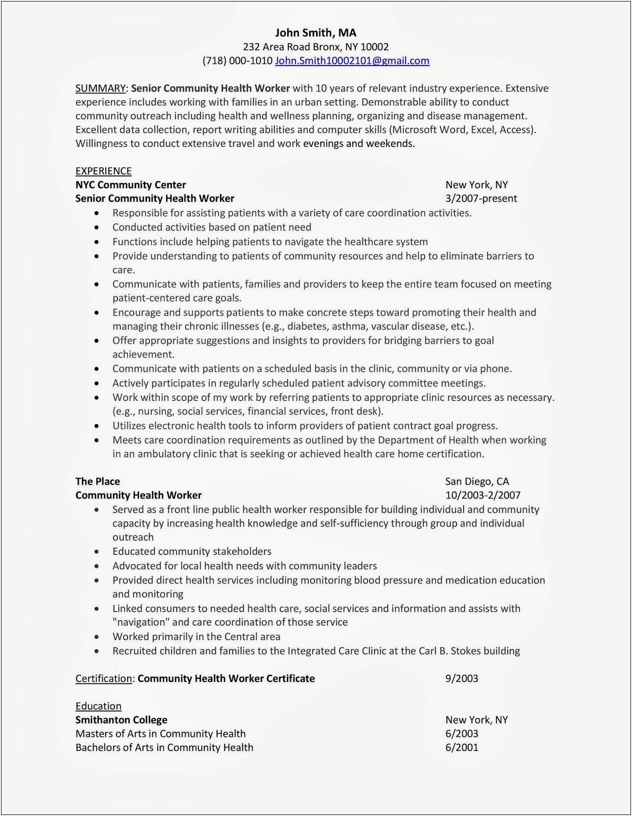 Health Educator Resume And Cover Letter