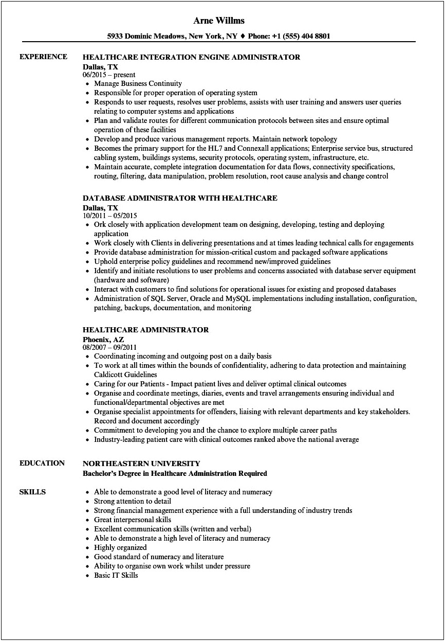 Healthcare Administration Resume With No Experience