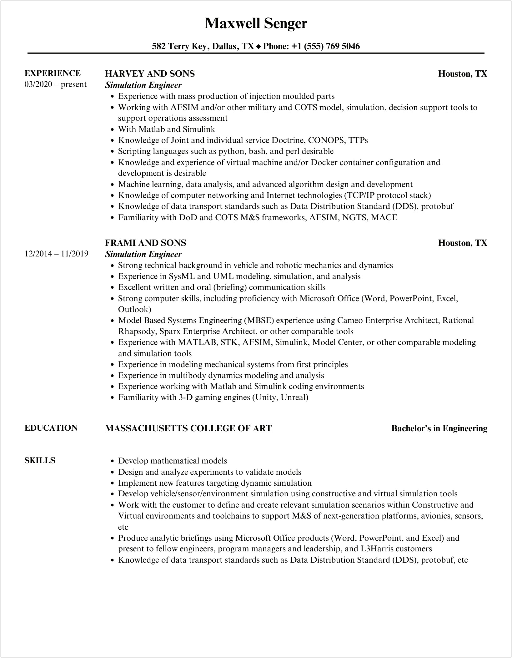 High And Low Fidelity Simulation Resume Examples