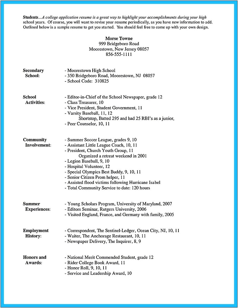 High School Awards For Students On Resume Examples