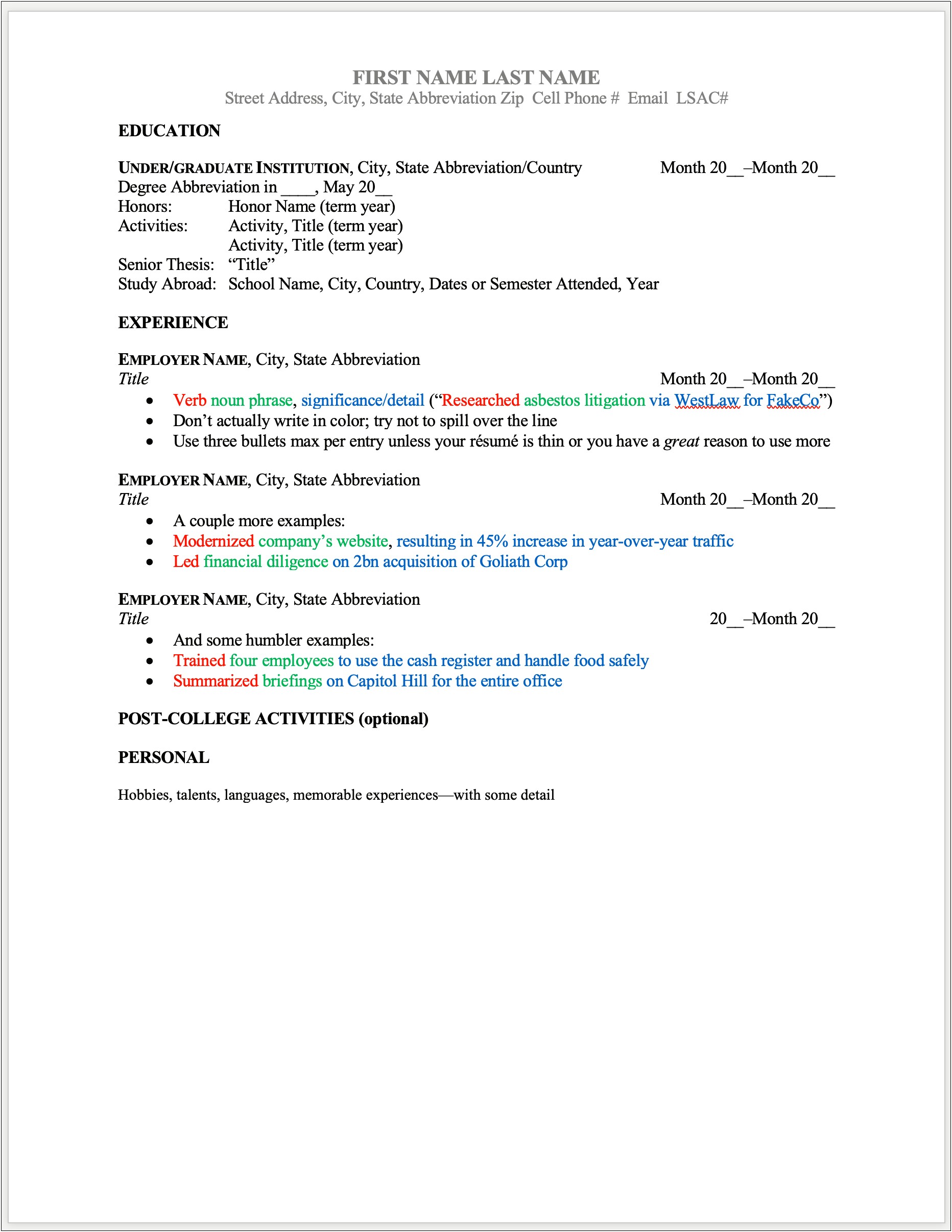 High School College Application Resume Template