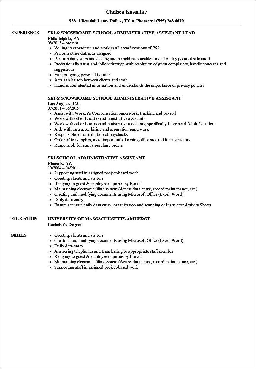 High School Office Assistant In College Resume