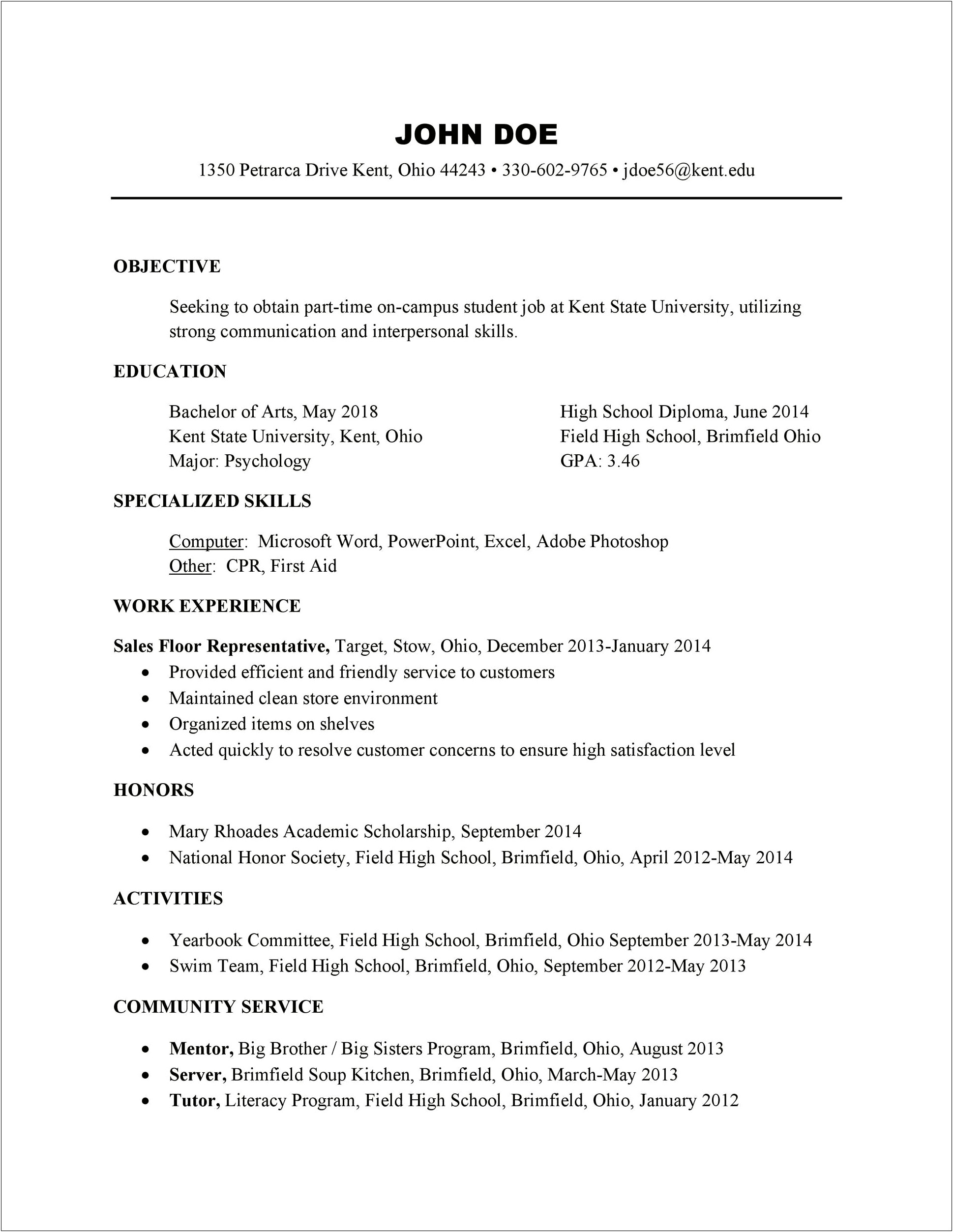 High School Resume Examples For College Applications