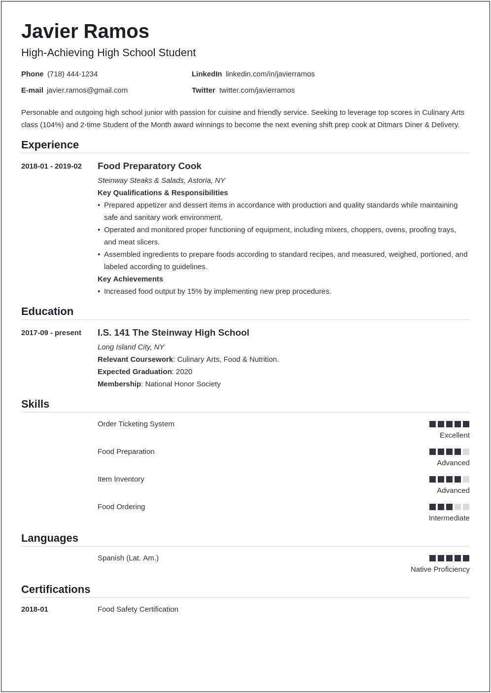 High School Resume For Applying To A Job