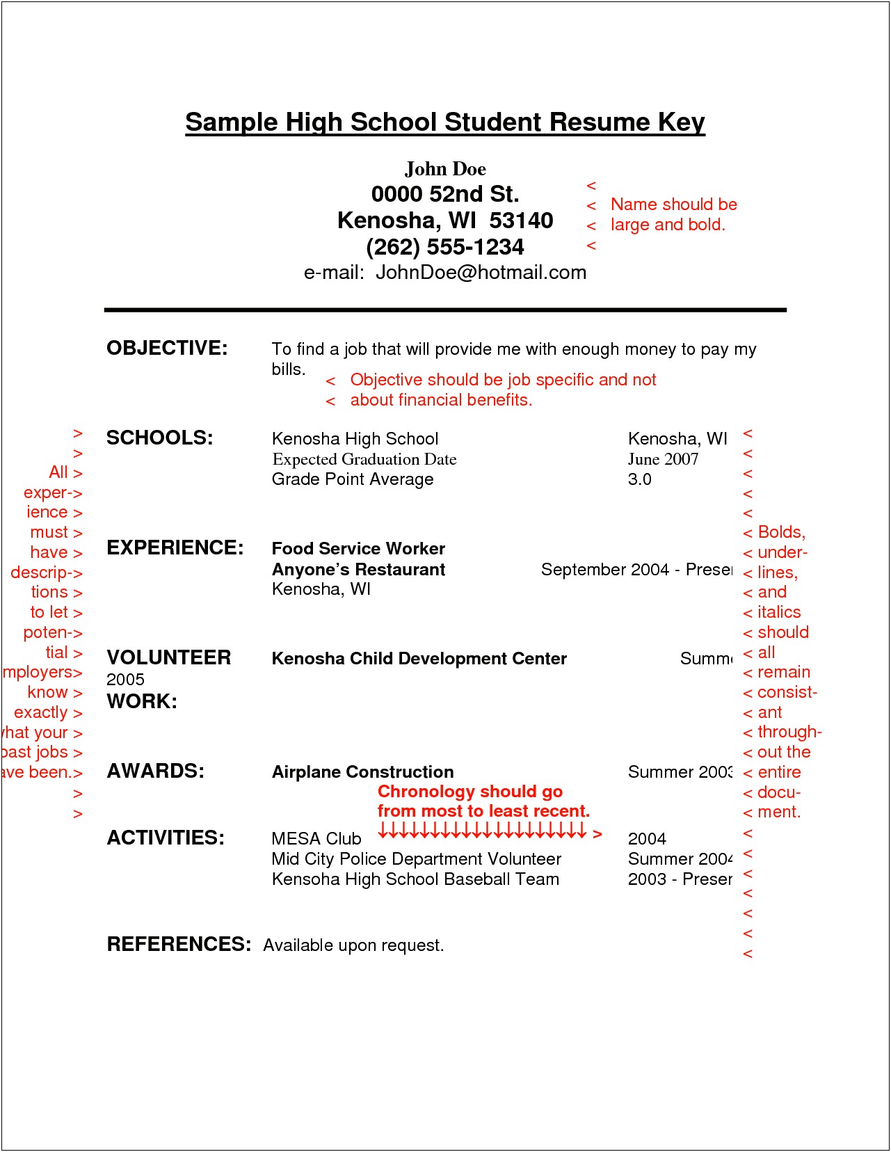 High School Resume For Job Examples