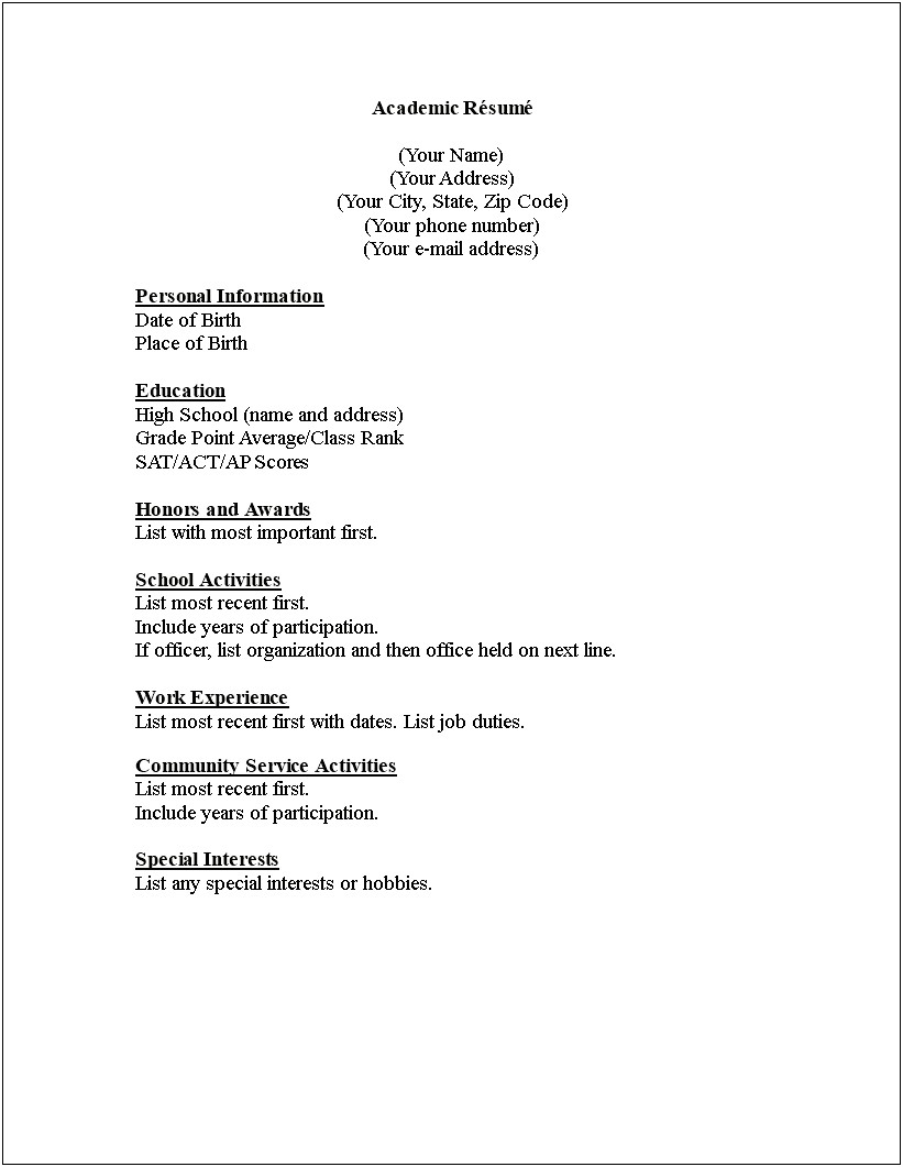 High School Resume Honors And Awards