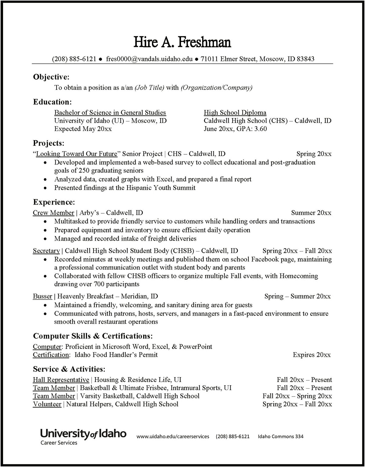 High School Sample Resume For Job