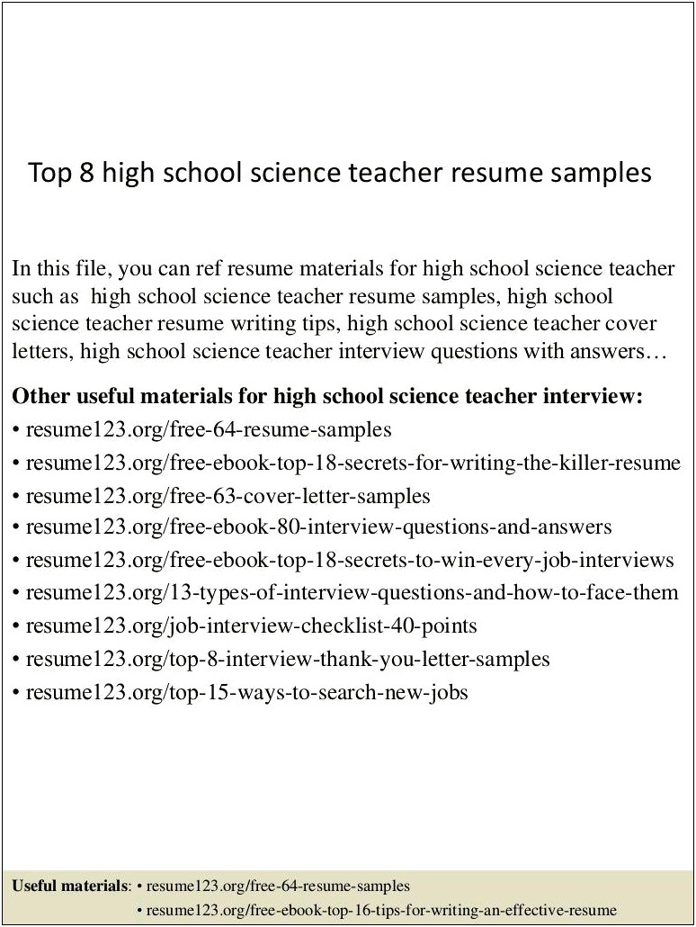 High School Science Teacher Resume Template