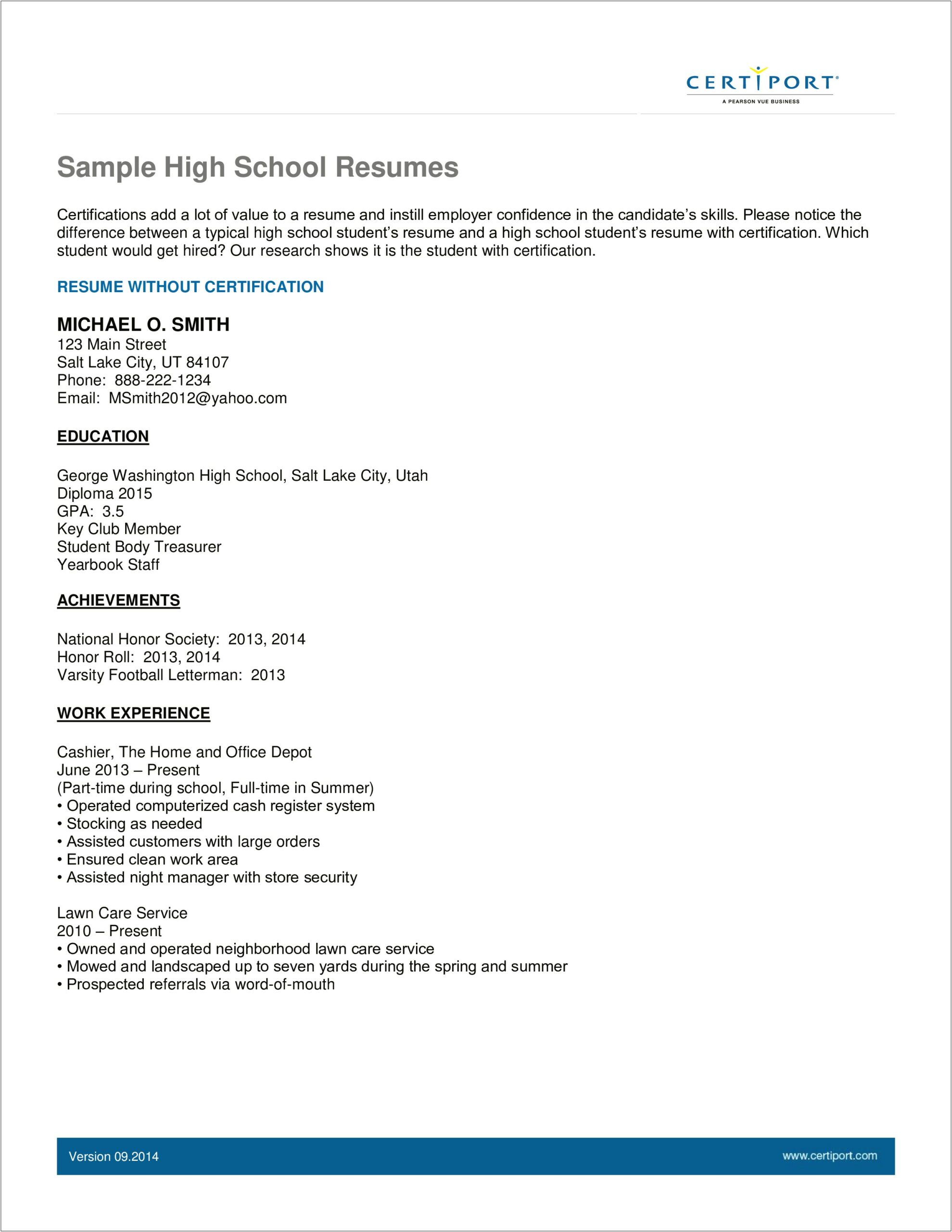High School Senior College Resume Template