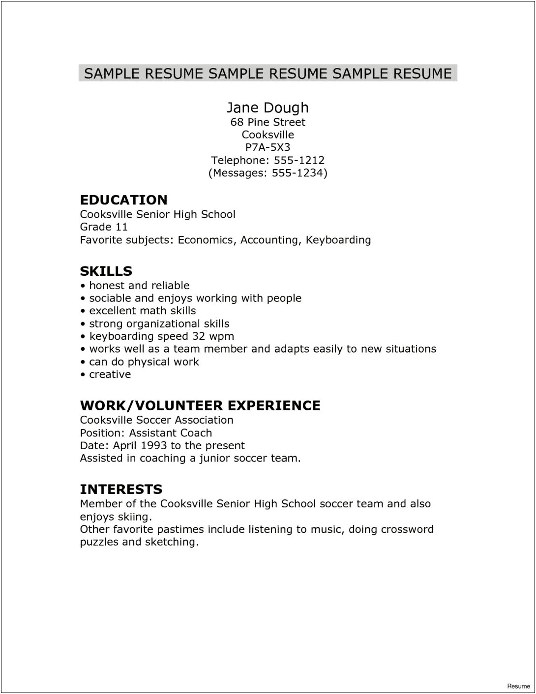 High School Senior Resume For Job