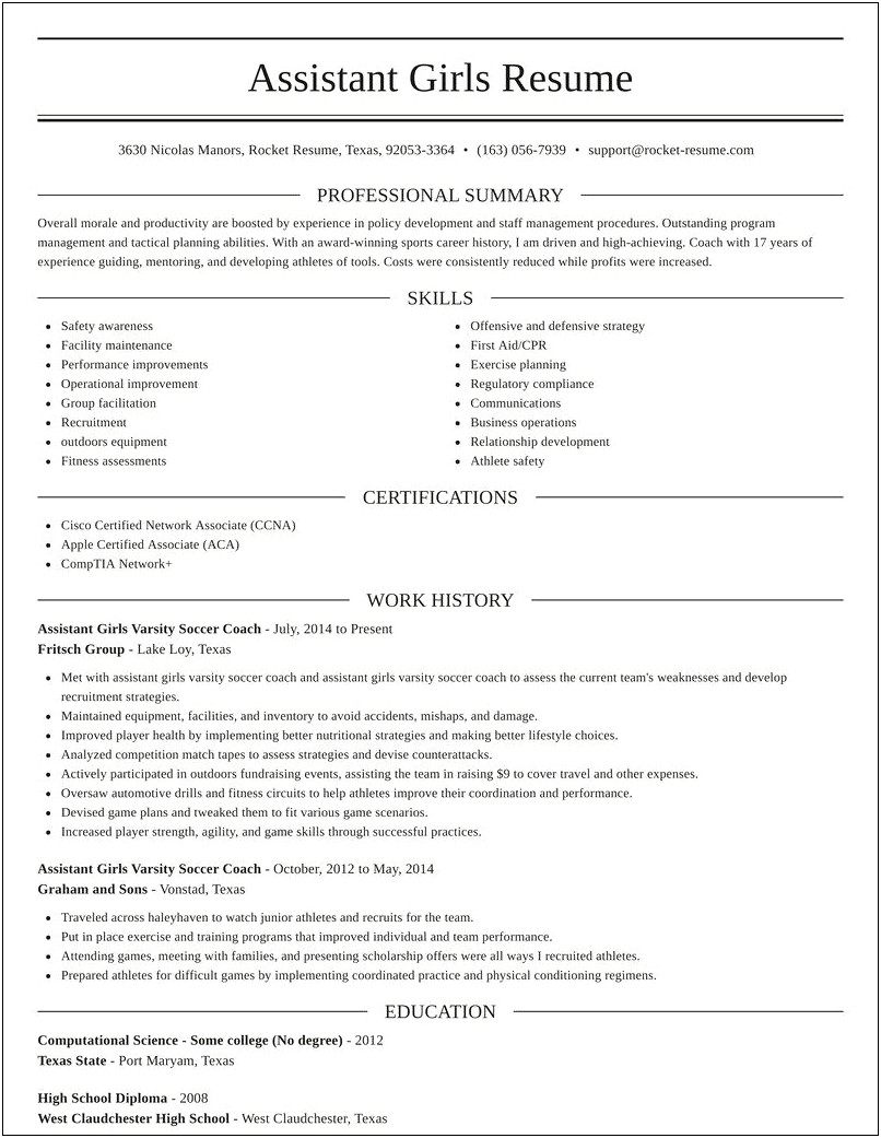 High School Soccer Coach Description For Resume