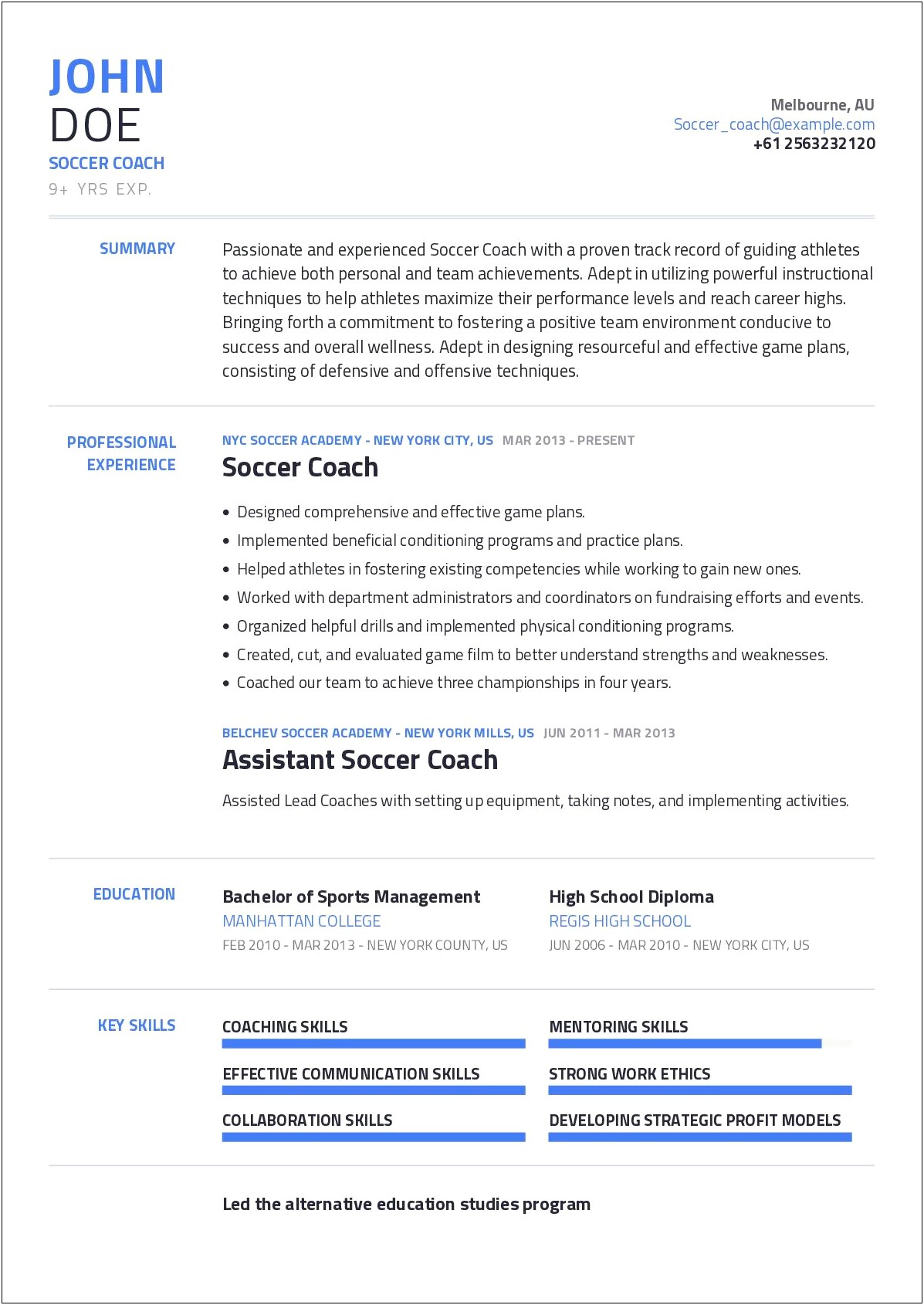High School Strength And Conditioning Resume