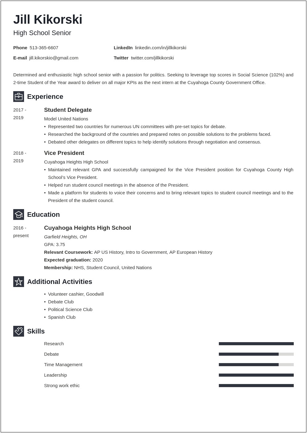 High School Student Resume Examples For College