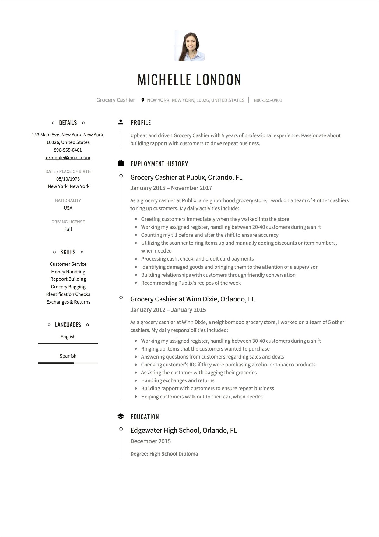 High School Student Resume For Grocery Store