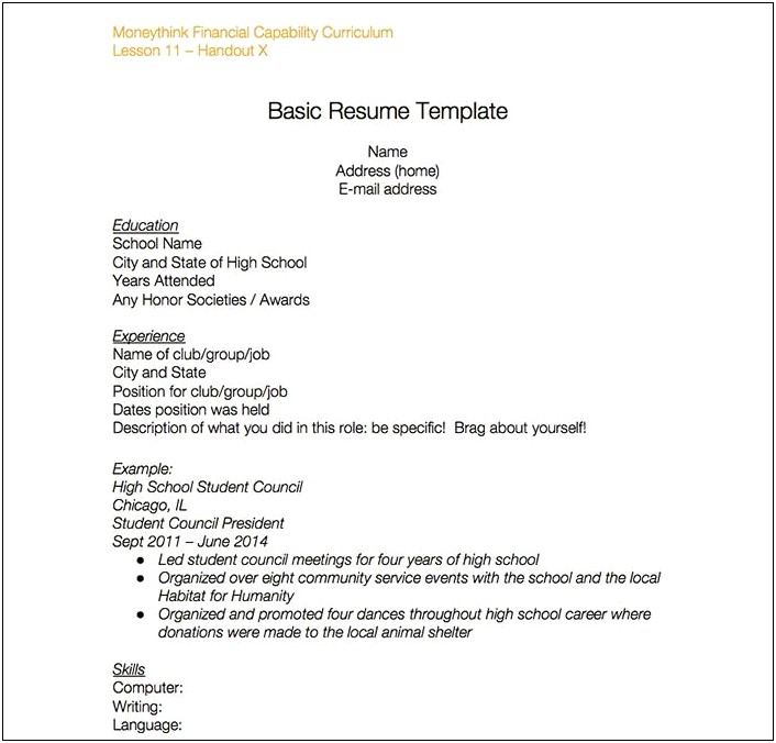 High School Student Resume Format Pdf