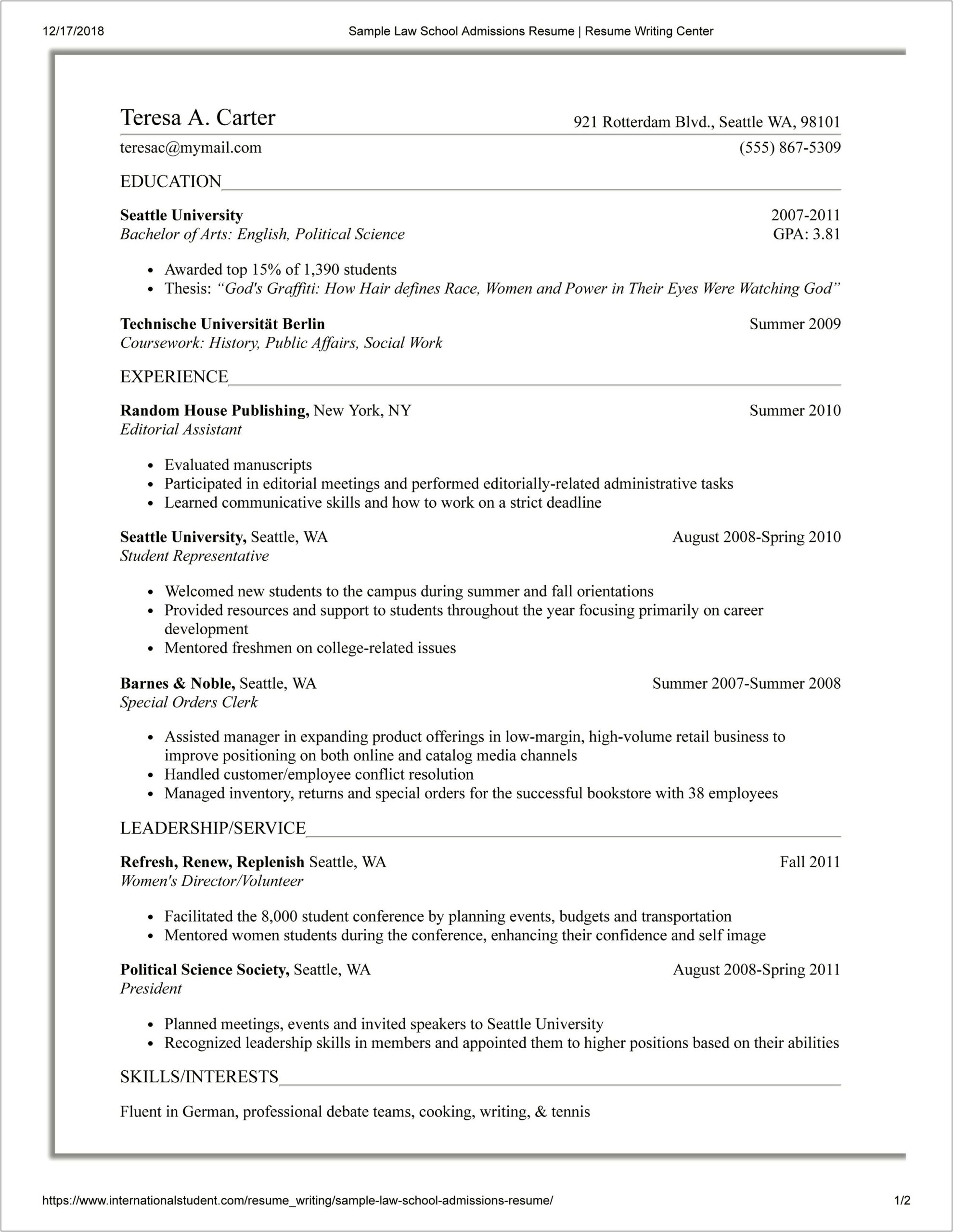 High School Student Resume Skills And Abilities