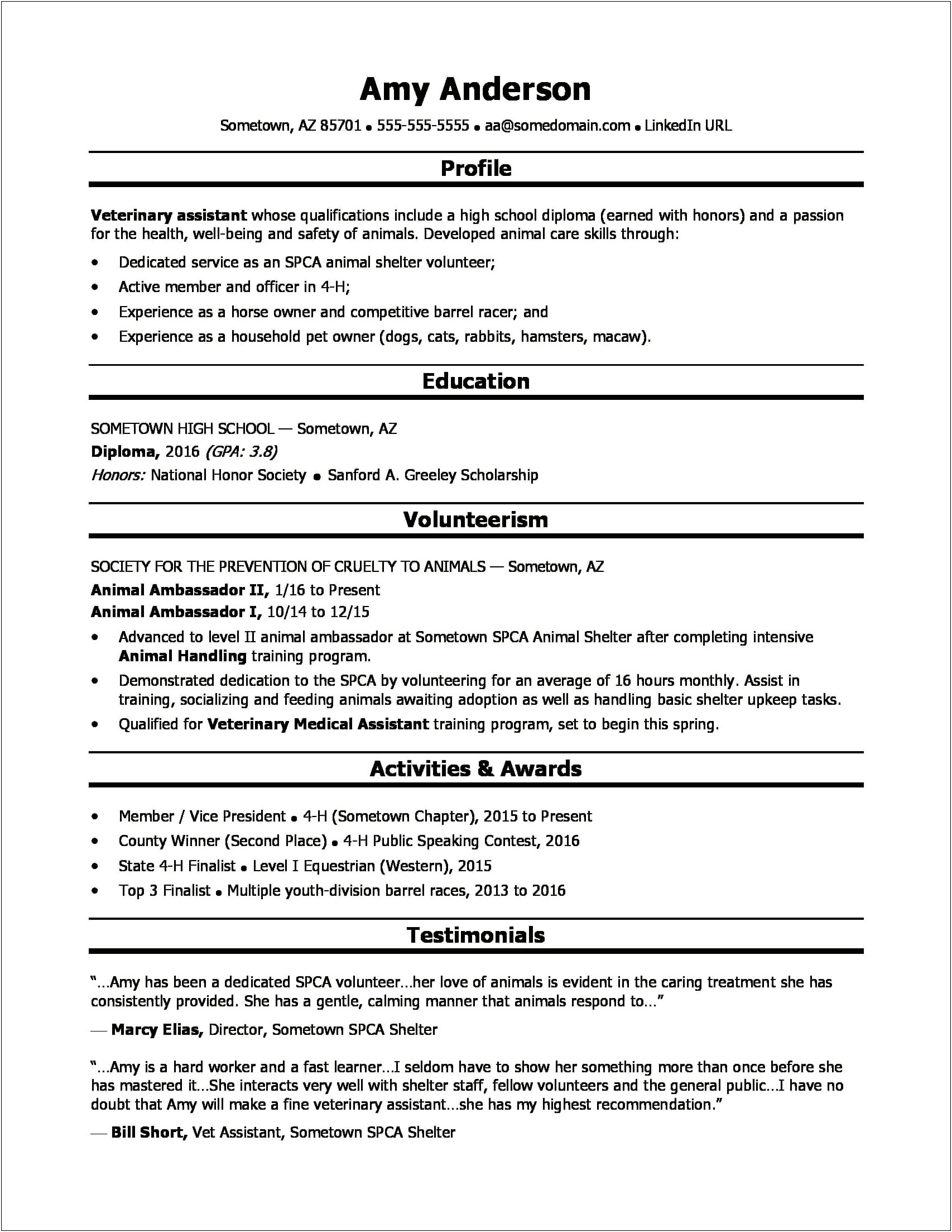 High School Student's Resume Sample
