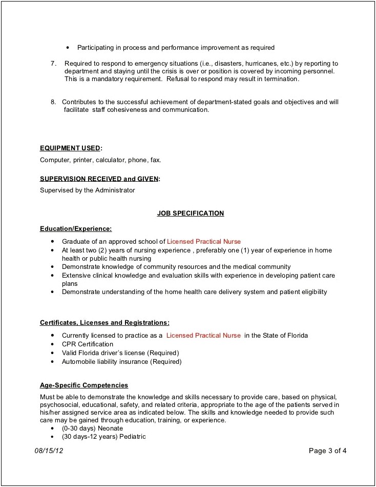 Home Health Care Resume Job Description