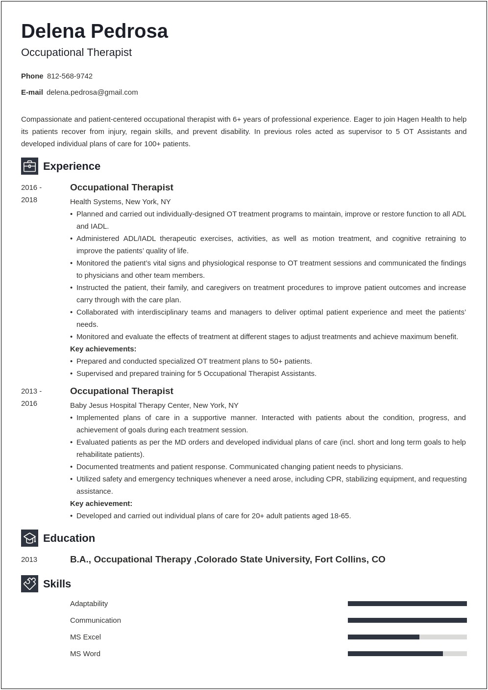 Home Health Occupational Therapy Assistant Resume Examples