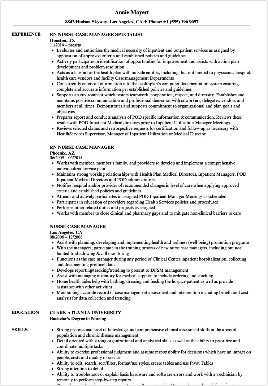 Home Health Rn Case Manager Resume