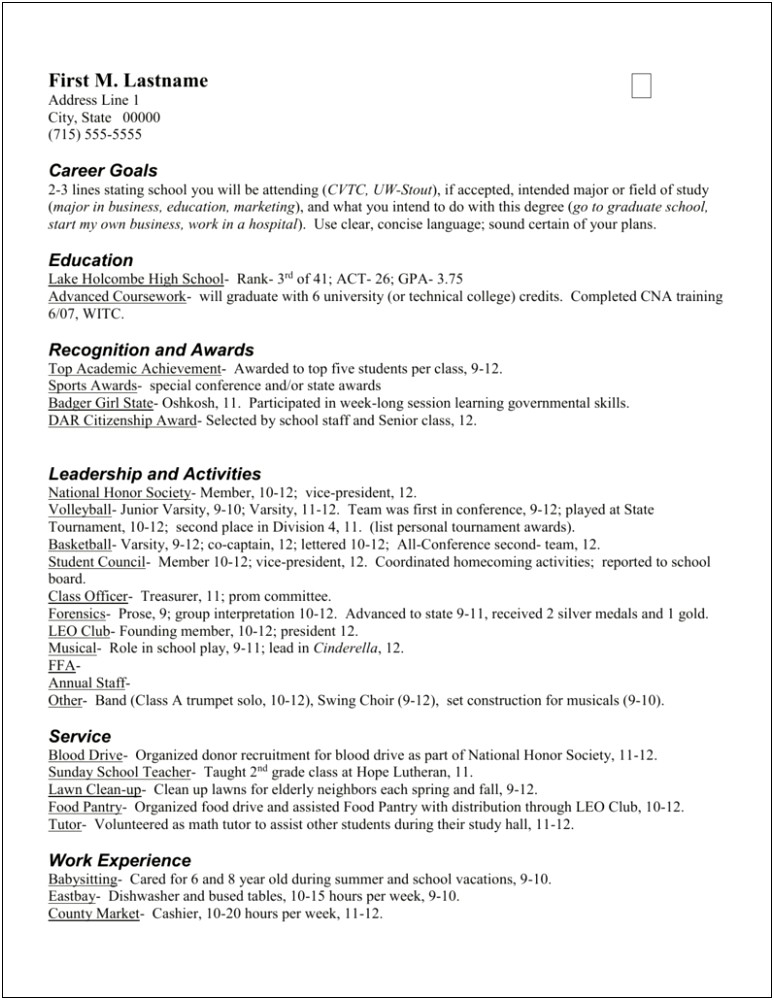 Honor And Award On Resume Examples
