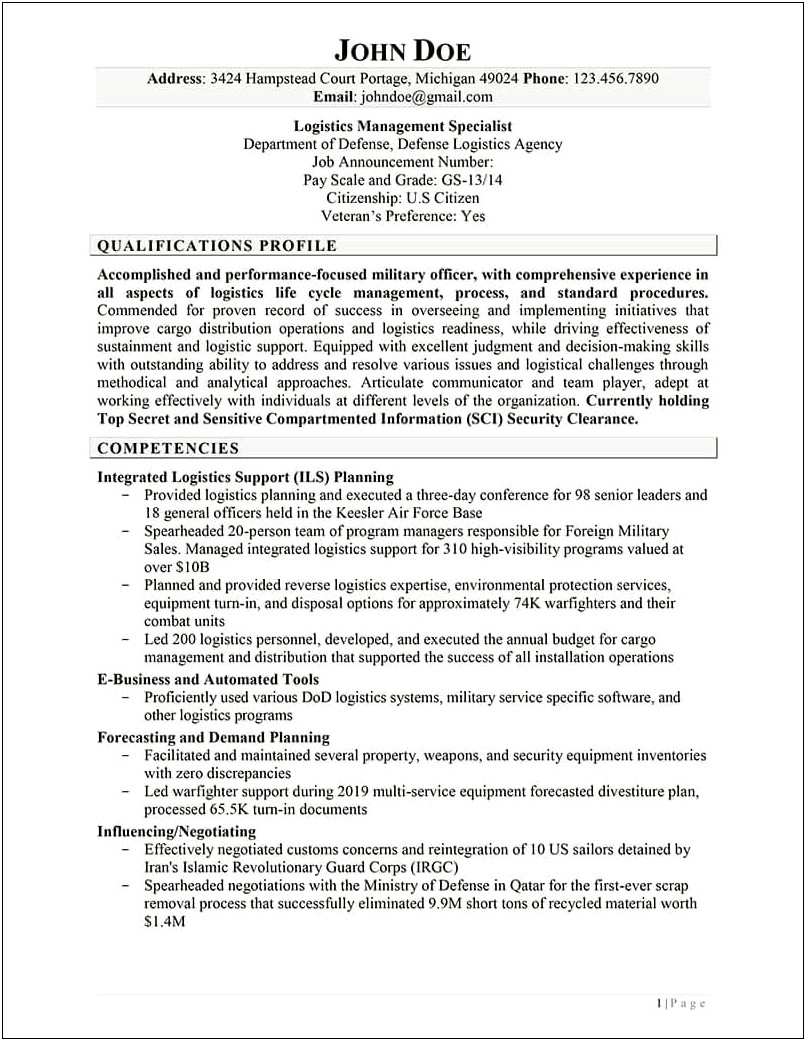 Honorable Citizen Work Examples For Resume